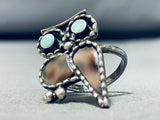 Whimsical Vintage Native American Zuni Blue Gem Turquoise Sterling Silver Owl Ring-Nativo Arts