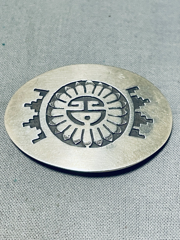 Signed Vintage Native American Navajo Sterling Silver Sunface Pin-Nativo Arts