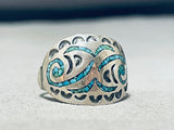 Thomas Singer! Rare Hallmark Vintage Native American Navajo Turquoise Inlay Sterling Silver Ring-Nativo Arts