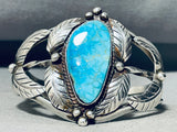 Leaves At Sides Vintage Native American Navajo Spiderweb Turquoise Sterling Silver Bracelet-Nativo Arts