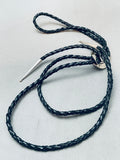 Native American Super Intricate Vintage Navajo Turquoise Jet Sterling Silver Inlay Bolo Tie-Nativo Arts