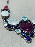 Beautiful Native American Navajo Signed Topaz Amethyst Heart Sterling Silver Necklace-Nativo Arts