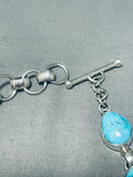 Brilliant Native American Navajo Signed Kingman Turquoise Sterling Silver Link Braclet-Nativo Arts