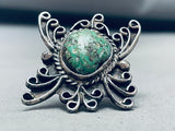 One Of The Biggest Best Vintage Native American Navajo Green Turquoise Sterling Silver Ring-Nativo Arts