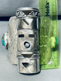 3-story Kachina!! 134 Grams Native American Navajo Turquoise Sterling Silver Bracelet-Nativo Arts