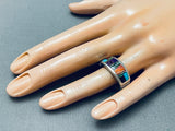 Very Intricate Vintage Native American Navajo Inlay Sterling Silver Ring-Nativo Arts