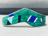 Jasper John Vintage Native American Navajo Malachite Lapis Sterling Silver Inlay Bracelet-Nativo Arts