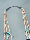 One Of The Best Vintage Native American Navajo Tan Heishi Sterling Silver Turquoise Necklace-Nativo Arts