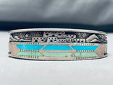 Important 6 Inch Wrist Vintage Choctaw Inlay Turquoise Sterling Silver Bracelet-Nativo Arts
