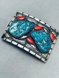 Chunky Heavy 125 Grams Vintage Native American Navajo Turquoise Sterling Silver Buckle-Nativo Arts
