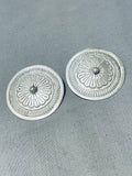 Noteworthy Vintage Native American Navajo Sterling Silver Concho Earrings Signed-Nativo Arts