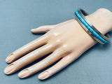 8 Inch Wrist Vintage Native American Navajo Turquoise Inlay Sterling Silver Bracelet-Nativo Arts