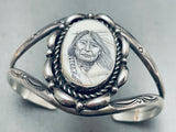 Completely Hand Carved Vintage Native American Navajo Sterling Silver Indian Woman Bracelet-Nativo Arts