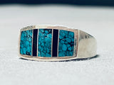Rare Vintage Native American Navajo Turquoise Jet Sterling Silver Ring-Nativo Arts