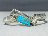 Thick Vintage Native American Navajo Pilot Mountain Turquoise Sterling Silver Angled Bracelet-Nativo Arts