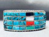 One Of The Best Vintage Native American Navajo Turquoise Channel Inlay Sterling Silver Bracelet-Nativo Arts