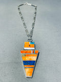 Signed Native American Navajo Turquoise Lapis Spiny Oyster Sterling Silver Kachina Necklace-Nativo Arts