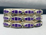 Native American One Of The Finest Vintage Navajo Sugulite Sterling Silver Inlay Bracelet-Nativo Arts