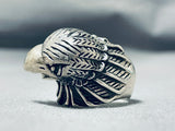 Magnificent Native American Navajo Sterling Silver Handcarved Eagle Ring-Nativo Arts