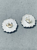 Early Vintage Native American Zuni Turquoise Flower Sterling Silver Earrings