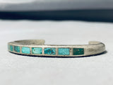 Fantastic Vintage Native American Navajo Inlay Square Cut Turquoise Sterling Silver Bracelet-Nativo Arts