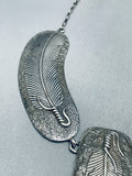 The Biggest Best Vintage Native American Navajo Feather Sterling Silver Necklace-Nativo Arts