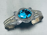 Signed Vintage Native American Hopi Blue Diamond Turquoise Sterling Silver Bracelet-Nativo Arts