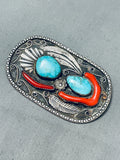 Marvelous Vintage Native American Navajo Swirl Blue Gem Turquoise Sterling Silver Pin
