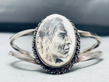Completely Hand Carved Vintage Native American Navajo Sterling Silver Bracelet-Nativo Arts
