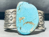 Jaw-dropping Vintage Native American Navajo Pilot Mountain Turquoise Sterling Silver Bracelet-Nativo Arts