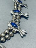Gorgy!! Vintage Native American Navajo Lapis Sterling Silver Squash Blossom Necklace-Nativo Arts