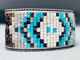 6.5 Inch Wrist Vintage Native American Navajo Hand Beaded Sterling Silver Bracelet Cuff-Nativo Arts