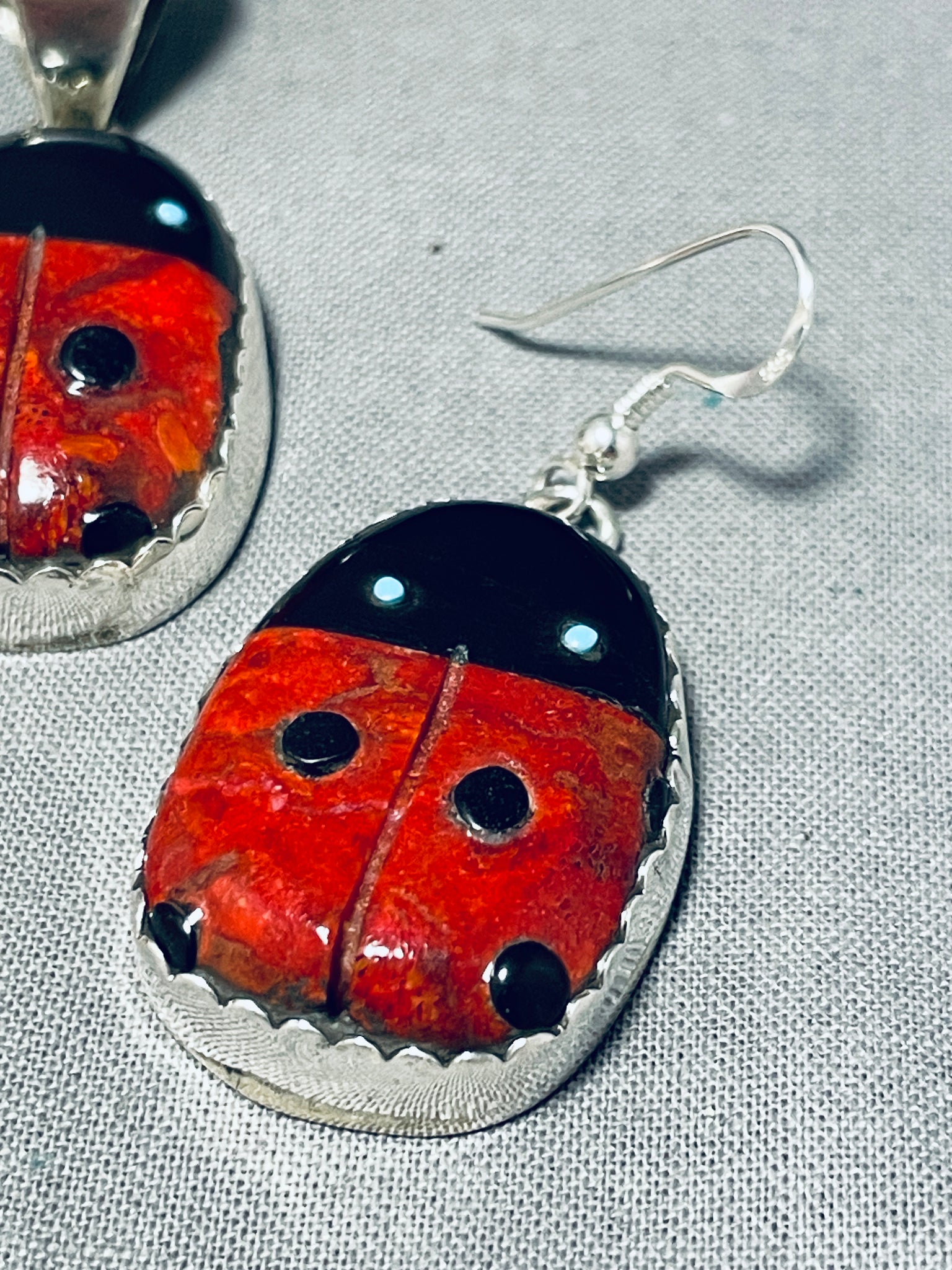 Native American Ladybug Earrings – Sterling and Wood Pierced - Ruby Lane