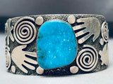 Al Sanchez Vintage Native American Navajo Turquoiuse Sterling Silver Petroglyph Bracelet-Nativo Arts