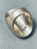 30 Grams Heavy Big Native American Navajo Turquoise Agate Sterling Silver Inlay Ring-Nativo Arts