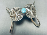 So Cool! Star Repoussed Vintage Native American Navajo Turquoise Sterling Silver Bracelet-Nativo Arts