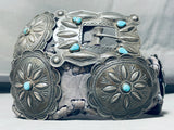 Early 1900's Vintage Native American Navajo Turquoise Sterling Silver Concho Belt Old-Nativo Arts