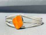 Dazzling Vintage Native American Navajo Signed Orange Spiny Sterling Silver Bracelet-Nativo Arts