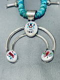 Cardinal And Kachina Native American Navajo Turquoise Sterling Silver Squash Blossom Necklace-Nativo Arts
