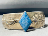 One Of The Most Unique Vintage Native American Navajo Lapis Feather Sterling Silver Bracelet-Nativo Arts