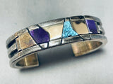 Real Gold And Real Rare Turquoise Vintage Native American Navajo Sterling Silver Bracelet-Nativo Arts