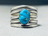 Beautiful Vintage Native American Navajo Morenci Turquoise Sterling Silver 5 Rail Ring-Nativo Arts