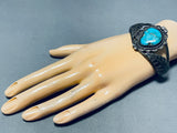 Gorgeous Vintage Native American Navajo Blue Gem Turquoise Sterling Silver Bracelet-Nativo Arts