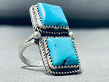 Awesome Vintage Native American Navajo 2 Morenci Turquoise Sterling Silver Large Ring-Nativo Arts