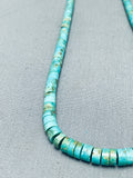 Early 1900;s Vintage Native American Navajo Graduating Turquoise Heishi Sterling Silver Necklace-Nativo Arts
