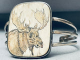 Hand Carved Moose Huge Vintage Native American Navajo Sterling Silver Bracelet Cuff-Nativo Arts