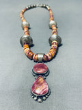 Exquisite Native American Navajo Spiny Oyster Sterling Silver Necklace Signed Robert Shakey-Nativo Arts
