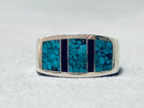 Rare Vintage Native American Navajo Turquoise Jet Sterling Silver Ring-Nativo Arts