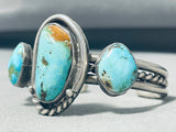 Bold Vintage Native American Navajo 3 Royston Turquoise Sterling Silver Bracelet-Nativo Arts