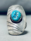 Enormous Vintage Native American Navajo Signed Morenci Turquoise Sterling Silver Ring-Nativo Arts